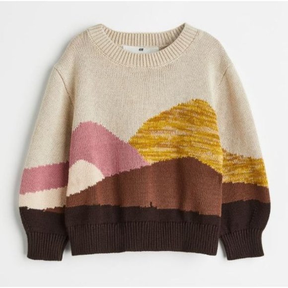 NEW!‎ H&M Toddler Girl Light Beige Mountains Cable knit Sweater Size 5T - Picture 1 of 3